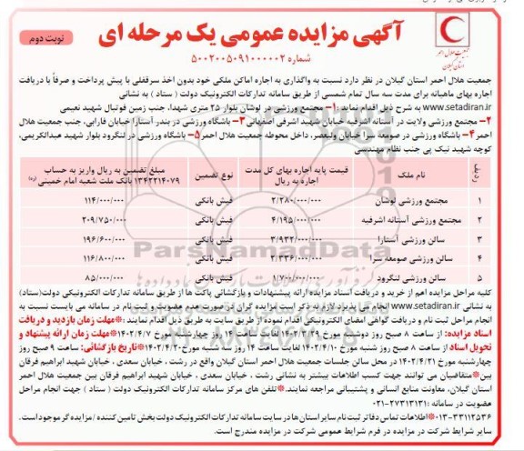 مزایده واگذاری به اجاره اماکن ملکی  نوبت دوم 