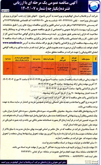 مناقصه عملیات اجرایی بخشی از شبکه و انشعابات فاضلاب شهر ... نوبت دوم