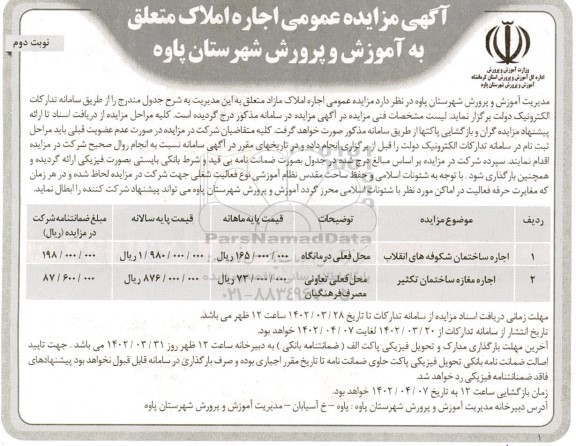مزایده اجاره املاک
