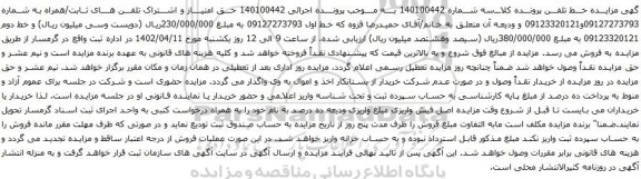 آگهی مزایده تلفن های ثابت/همراه به شماره 09127273793و09123320121