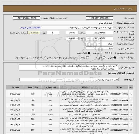 استعلام به علت ایرانکدهای مشابه حتما پیش فاکتور بر اساس فایل پیوستی صادر گردد .
پرداخت اعتباری سه ماهه
هماهنگی با آقای گودرزی الزامیست 09123138548