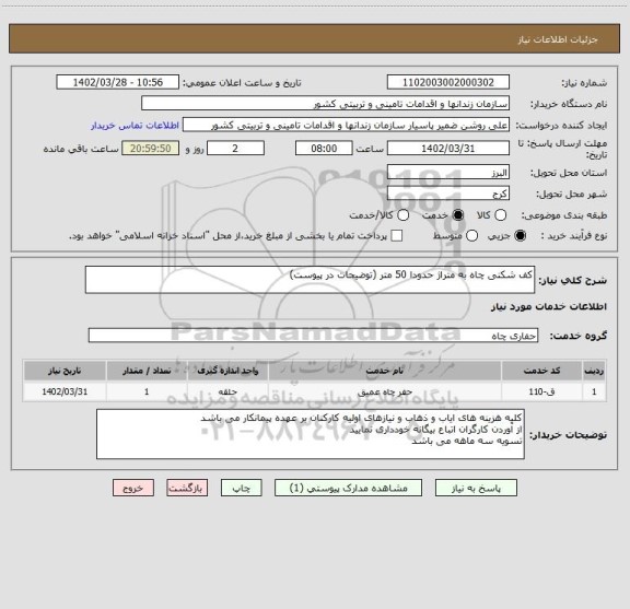 استعلام کف شکنی چاه به متراژ حدودا 50 متر (توضیحات در پیوست)