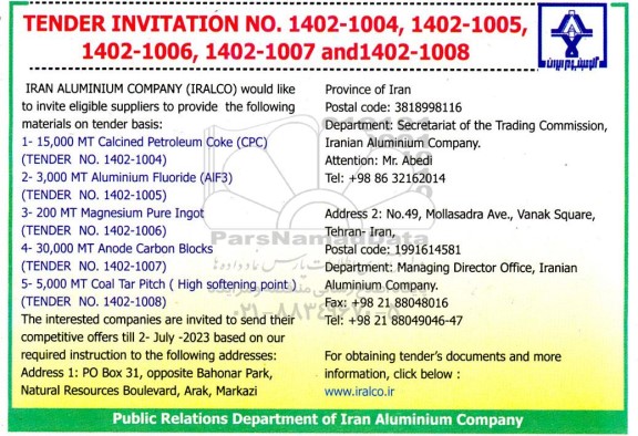 مناقصه  15.000MT Calcined Petroleum Coke (CPC) و...