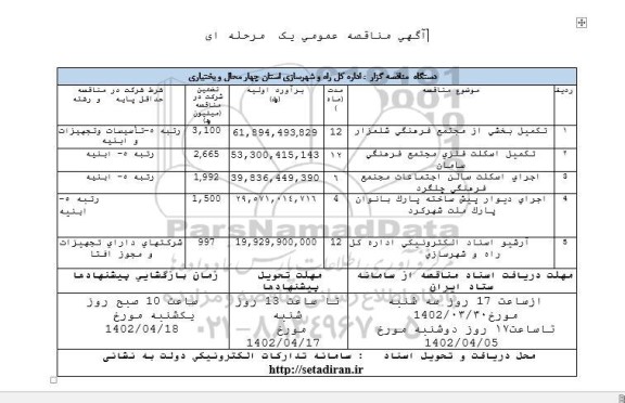 مناقصه تکمیل بخشی از مجتمع فرهنگی و...