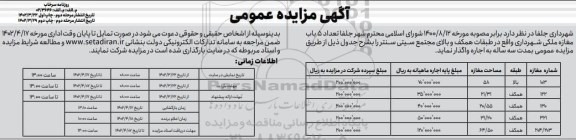 مزایده واگذاری تعداد 5 باب مغازه ملکی شهرداری - نوبت دوم