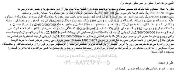 مزایده فروش یکدستگاه ان پراید تیپ 111 مدل 1395 رنگ سفید 