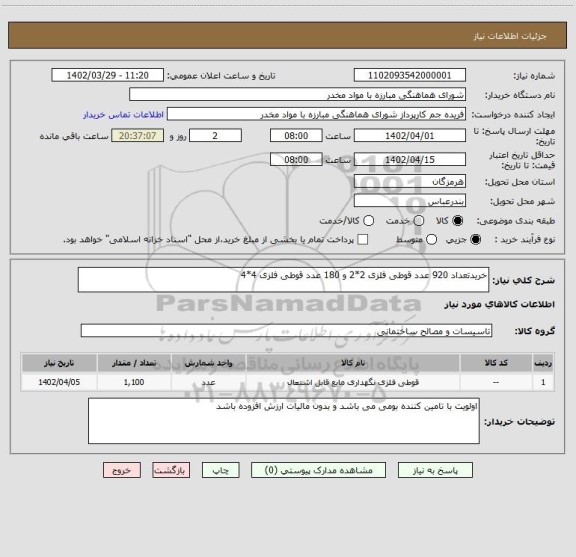 استعلام خریدتعداد 920 عدد قوطی فلزی 2*2 و 180 عدد قوطی فلزی 4*4