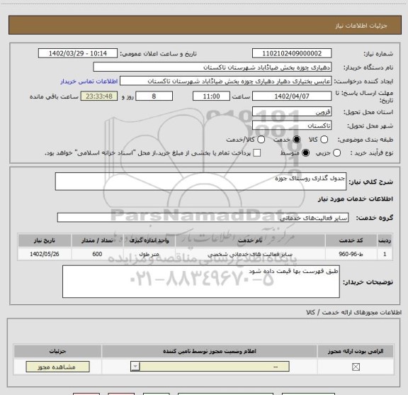 استعلام جدول گذاری روستای جوزه