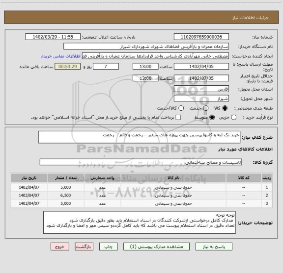 استعلام خرید تک لبه و کانیوا پرسی جهت پروژه های سفیر – رحمت و قائم – رحمت
