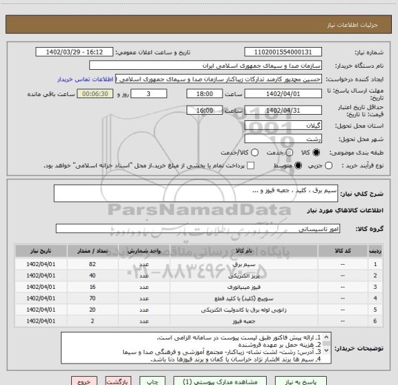استعلام سیم برق ، کلید ، جعبه فیوز و ...