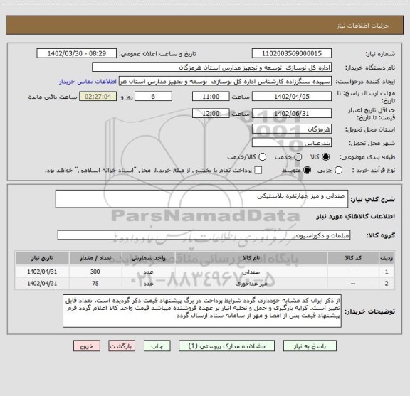 استعلام  صندلی و میز چهارنفره پلاستیکی