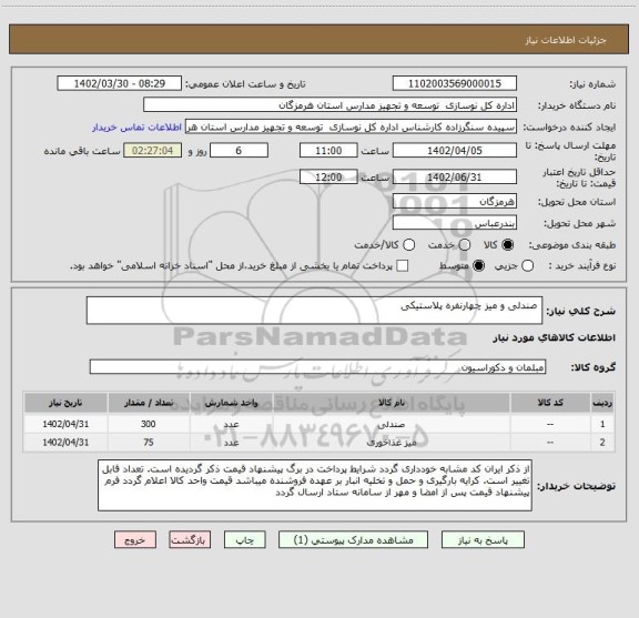 استعلام  صندلی و میز چهارنفره پلاستیکی