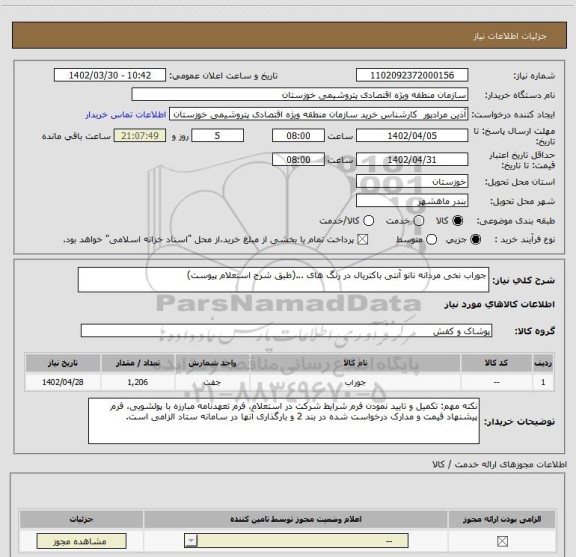 استعلام جوراب نخی مردانه نانو آنتی باکتریال در رنگ های ...(طبق شرح استعلام پیوست)