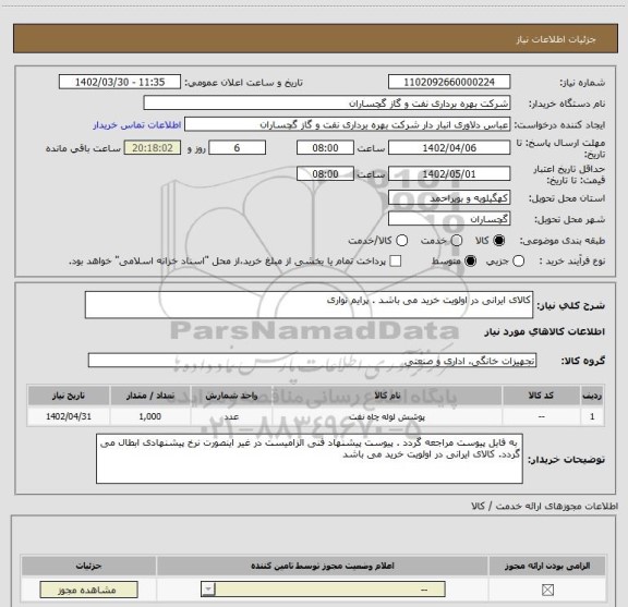 استعلام کالای ایرانی در اولویت خرید می باشد . پرایم نواری