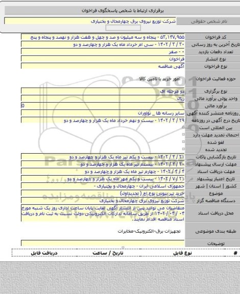 مناقصه, خرید تیر بتونی نوع اچ ( تجدیداول)