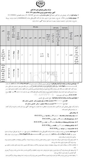مزایده فروش املاک با کاربری تجاری - کشاورزی