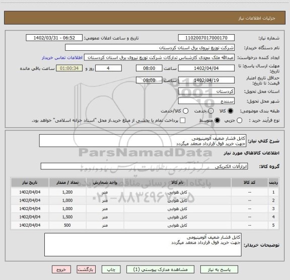 استعلام کابل فشار ضعیف آلومینیومی
جهت خرید فوق قرارداد منعقد میگردد