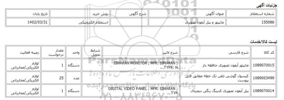 استعلام الکترونیکی، مانیتور و پنل آیفون تصویری