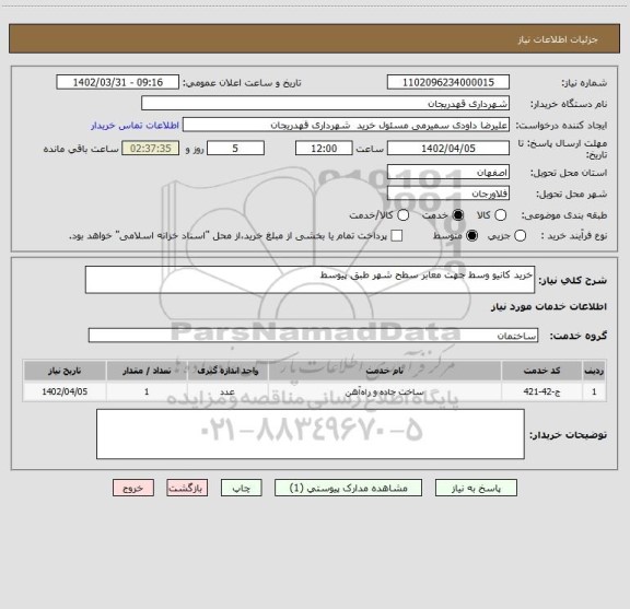 استعلام خرید کانیو وسط جهت معابر سطح شهر طبق پیوسط