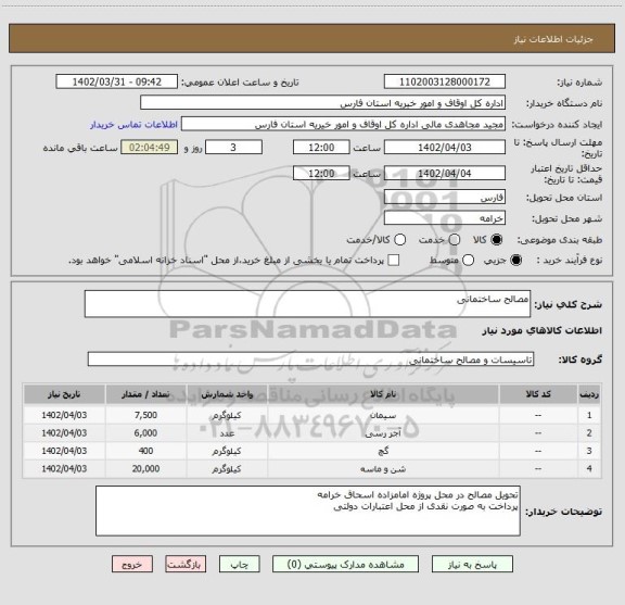 استعلام مصالح ساختمانی