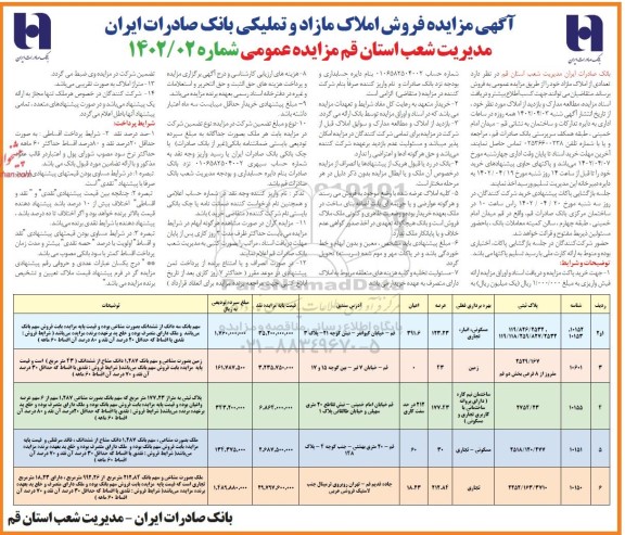 مزایده فروش املاک مازاد و تملیکی
