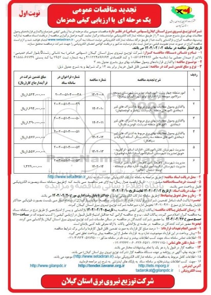 تجدید مناقصه عمومی واگذاری قراردادهای وصول مطالبات های برق... 
