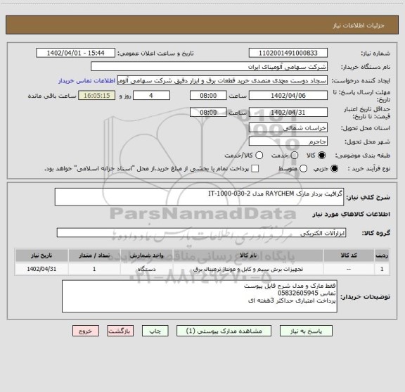 استعلام گرافیت بردار مارک RAYCHEM مدل IT-1000-030-2