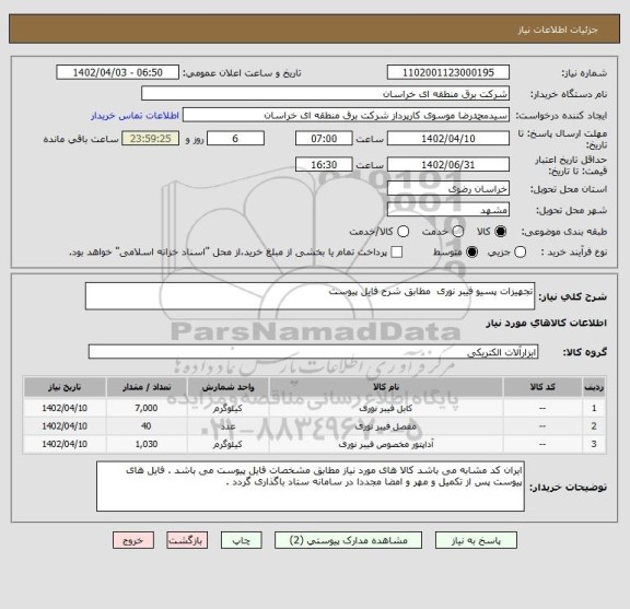 استعلام تجهیزات پسیو فیبر نوری  مطابق شرح فایل پیوست