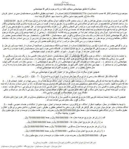 مزایده فروش ملک 