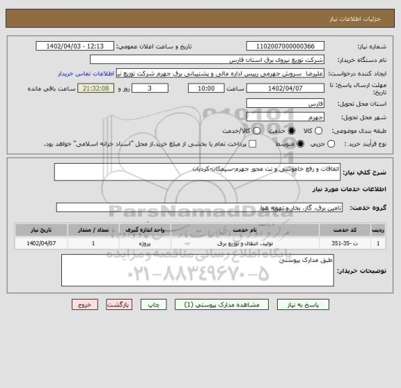 استعلام اتفاقات و رفع خاموشی و نت محور جهرم-سیمکان-کردیان