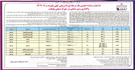 مزایده واگذاری زمین صنعتی در شهرک صنعتی پایتخت
