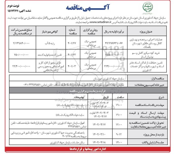 مناقصه عملیات اجرایی سردهنه و بهسازی کانال  و ...