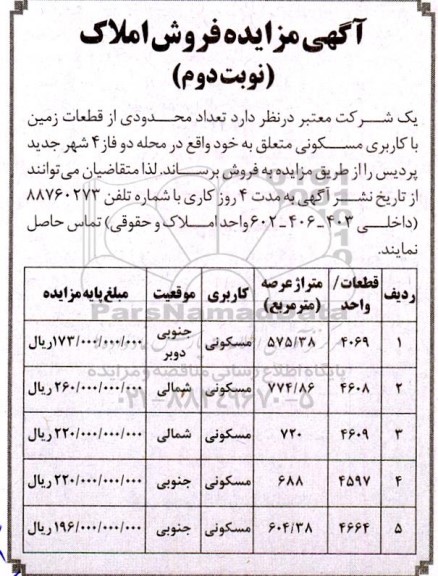 مزایده فروش املاک - نوبت دوم