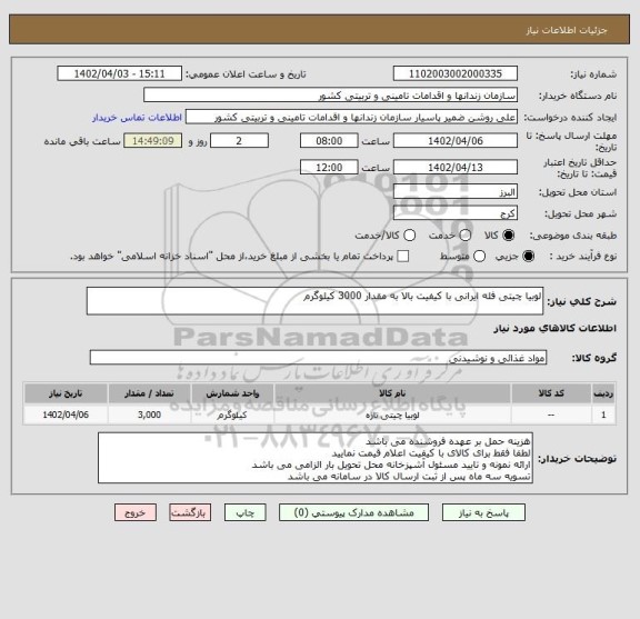 استعلام لوبیا چیتی فله ایرانی با کیفیت بالا به مقدار 3000 کیلوگرم