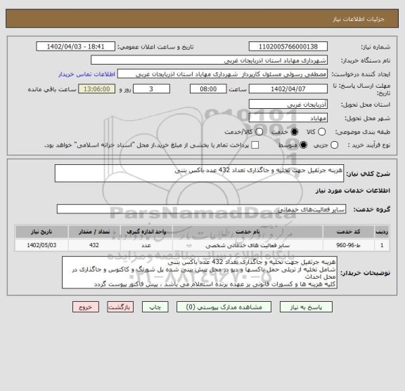 استعلام هزینه جرثقیل جهت تخلیه و جاگذاری تعداد 432 عدد باکس بتنی