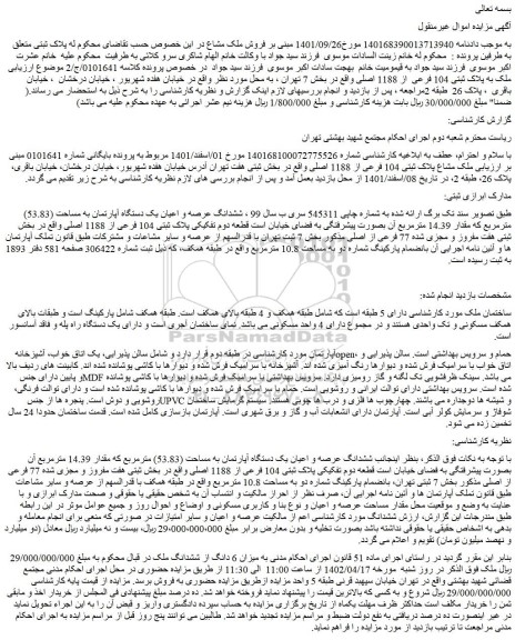 مزایده فروش ملک مشاع پلاک ثبتی 104 فرعی از 1188 اصلی