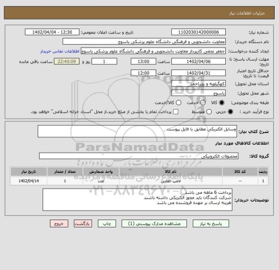 استعلام وسایل الکتریکی مطابق با فایل پیوست