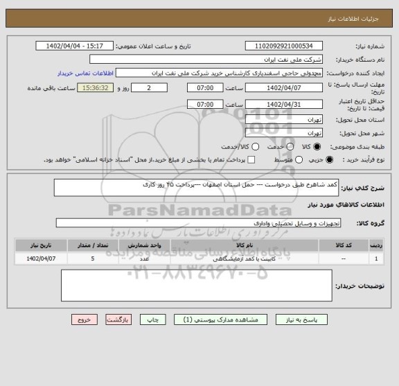 استعلام کمد شاهرخ طبق درخواست --- حمل استان اصفهان ---پرداخت ۴۵ روز کاری