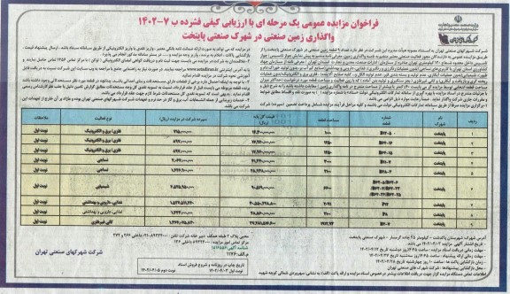 مزایده واگذاری 9 قطعه زمین صنعتی