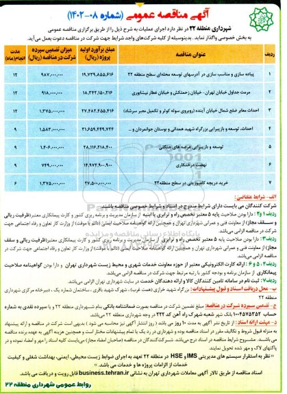 مناقصه پیاده روسازی و مناسب سازی و...