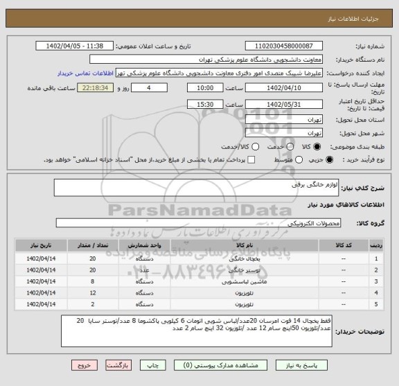 استعلام لوازم خانگی برقی