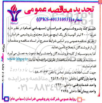 تجدید مناقصه خرید 4000 لیتر آلومینا بال یک اینچ شبکه 