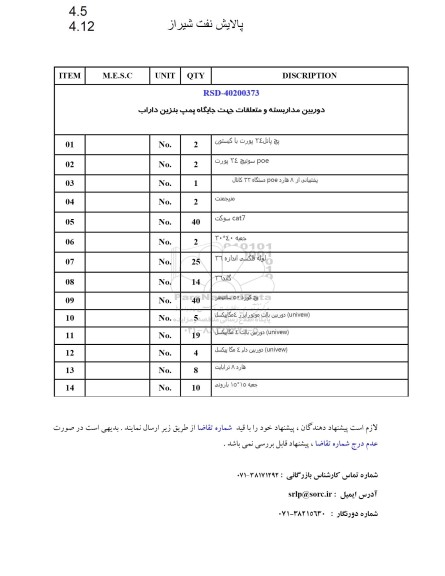 استعلام دوربین مداربسته و متعلقات جهت جایگاه پمپ بنزین