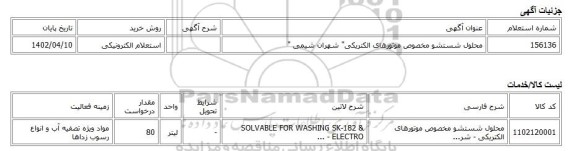 استعلام الکترونیکی، محلول شستشو مخصوص موتورهای الکتریکی
