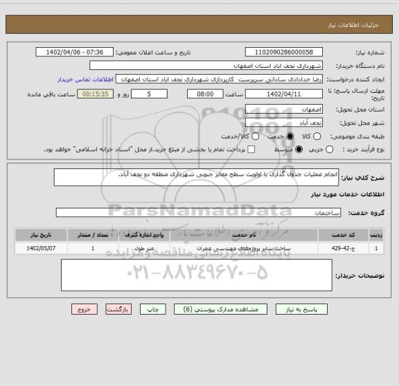 استعلام انجام عملیات جدول گذاری با اولویت سطح معابر جنوبی شهرداری منطقه دو نجف آباد.