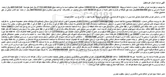 مزایده ششدانگ قطعه 44 تفکیکی به شماره پلاک 162 فرعی از یک فرعی از 265 