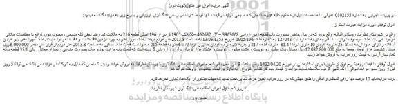 مزایده پلاک 1905 فرعی از 196 اصلی قطعه 216