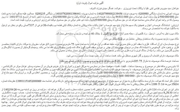 مزایده ششدانگ عرصه و اعیان 