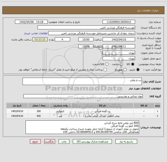 استعلام رب و روغن