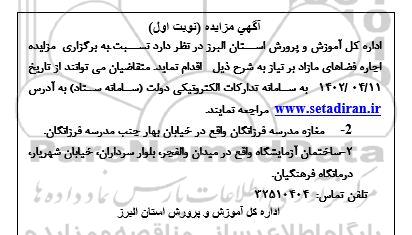 مزایده اجاره فضاهای مازاد برنیاز